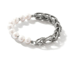 John Hardy Silver Chain Link Bracelet with Fresh Water Pearls