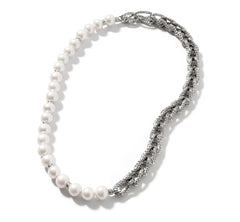 John Hardy Silver Chain Link Necklace with Fresh Water Pearls