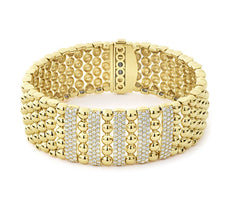 LAGOS Caviar Gold Five Station 18K Gold Diamond Bracelet, 20mm