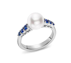 Mikimoto Morning Dew White Gold Akoya A+ Sapphire Ring
