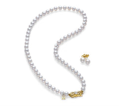 Mikimoto Yellow Gold Pearl Strand Necklace and Stud Earrings