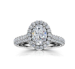 Oval Diamond Halo Pavé Shank Engagement Ring