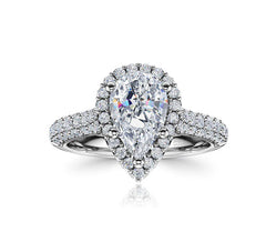 Pear Shape Diamond Halo Pavé Shank Engagement Ring