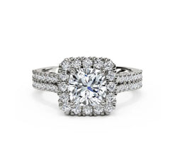 Platinum Cushion Cut Diamond with Diamond Halo Ring