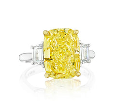 Platinum Cushion Fancy Yellow Diamond Engagement Ring