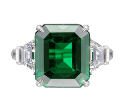 Platinum Emerald Cut Emerald and Diamond Ring