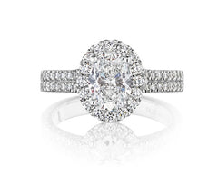 Platinum Oval Center Stone Diamond Halo Engagement Ring
