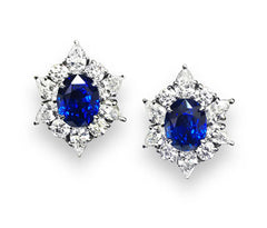 Platinum Oval Sapphire and Diamond Stud Earrings