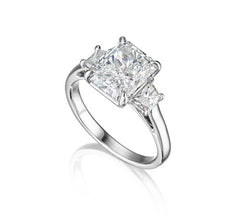 Platinum Radiant Cut Diamond Engagement Ring with Trapezoid Side Diamonds
