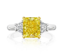 Platinum Radiant Cut Fancy Yellow Diamond Engagement Ring