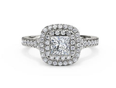 Princess Cut Center Diamond and Diamond Double Halo Engagement Ring
