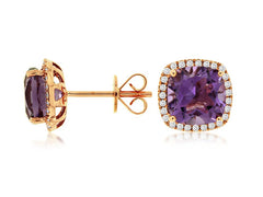 Rose Gold Amethyst and Diamond Halo Earrings