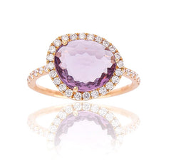Rose Gold Amethyst and Diamond Halo Ring