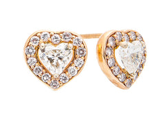 Rose Gold Fancy Color Heart Diamonds with Diamond Halo Stud Earrings