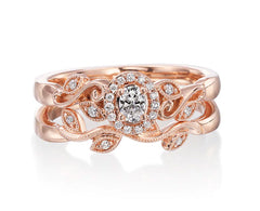 Rose Gold Floral Design Oval Diamond Engagement Ring