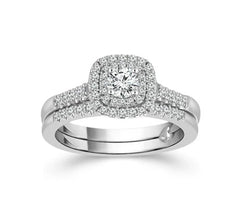 Round Cut Diamond Double Halo Engagement Ring Set