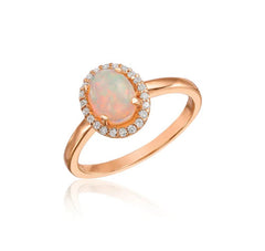 Sabel 14K Rose Gold Oval Opal & Round Diamond Halo Ring