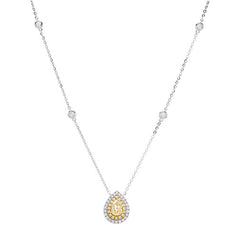 Yellow and White Diamond Pear Shape Pendant Necklace
