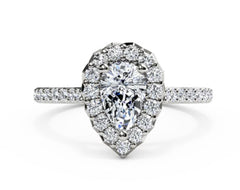 Pear Shape Diamond Halo and Diamond Shank Engagement Ring