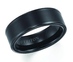 Triton Men's 8mm Black Tungsten Carbide Comfort Fit Wedding Band