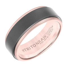 Triton RAW Men's 8mm 18K Rose Gold and Grey PVD Tungsten Step Edge Wedding Band