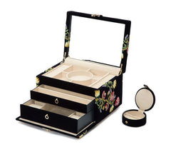 WOLF Medium Velvet Embroidered Jewelry Box in Indigo