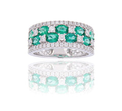 White Gold Alternating Emerald and Diamond Ring