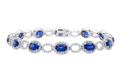 White Gold Oval Sapphire and Diamond Halo Bracelet