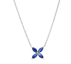 White Gold Sapphire Flower Pendant Necklace