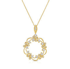 Yellow Gold Diamond Floral Circle Pendant