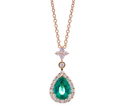 Yellow Gold Emerald and Flower Diamond Necklace