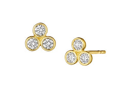 Yellow Gold Round Diamond Bezel Set Stud Earrings