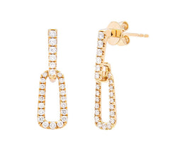 Yellow Gold Round Diamond Link Dangle Earrings