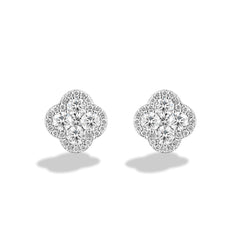 Sabel Collection 18K White Gold Round Diamond Clover Shape Stud Earrings