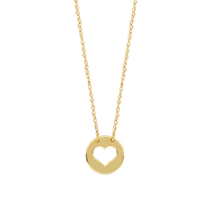 14K Yellow Gold Cutout Heart Mini Disc Necklace
