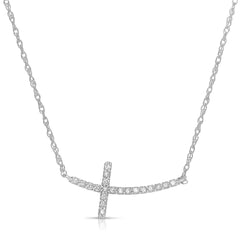 14K White Gold Sideways Cross Necklace with Diamonds Fink's