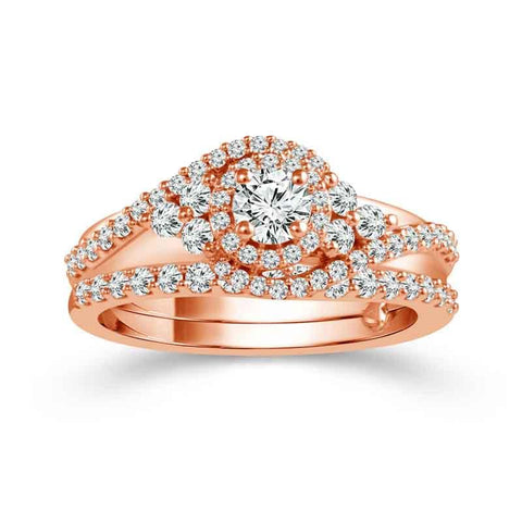 Rose Gold Round Halo Ring Set