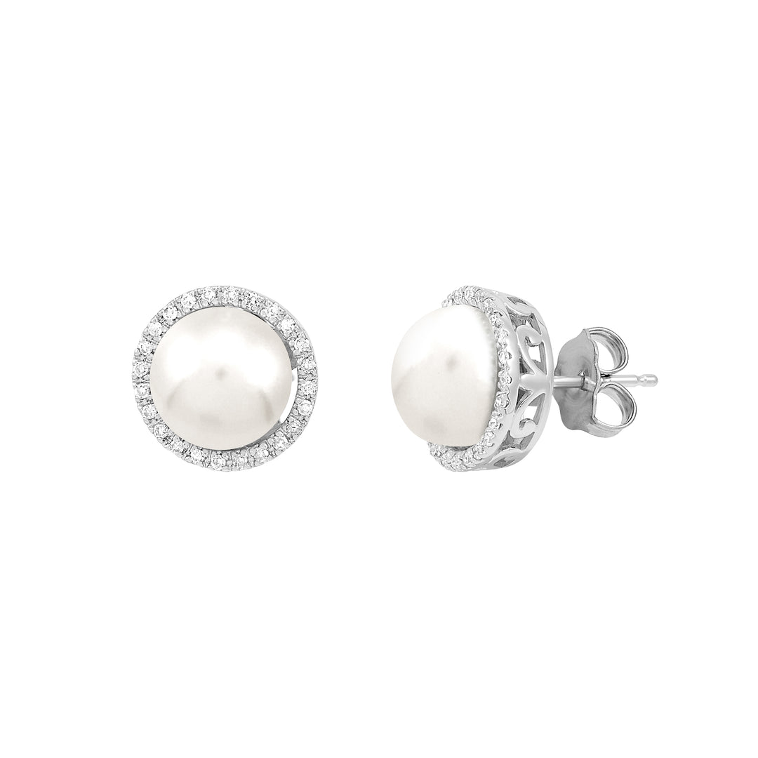 Pearl and Diamond Halo Stud Earrings | Sabel Pearl | Fink's