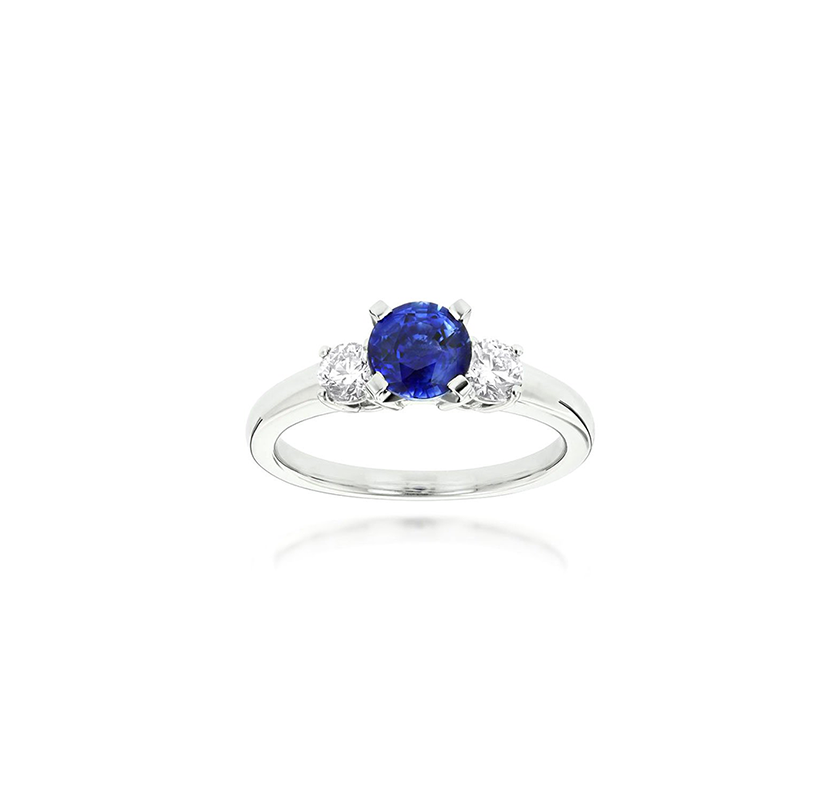 White Gold Sapphire and Diamond Three-Stone Ring | Fink's