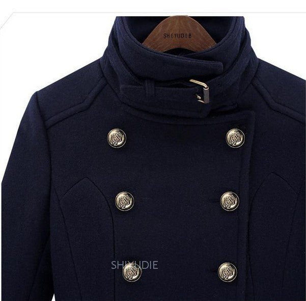 slim blue overcoat plus size woolen trench coat  stand collar wool coat women autumn winter coat - Jeybeauty