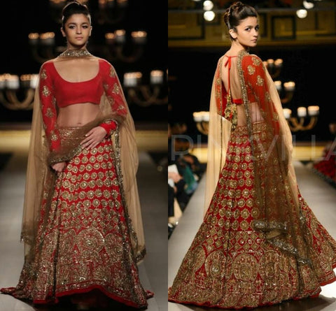 manish malhotra red bridal lehenga