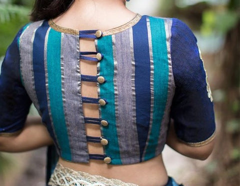 Patch Work Simple Silk Saree Blouse Back Neck Designs