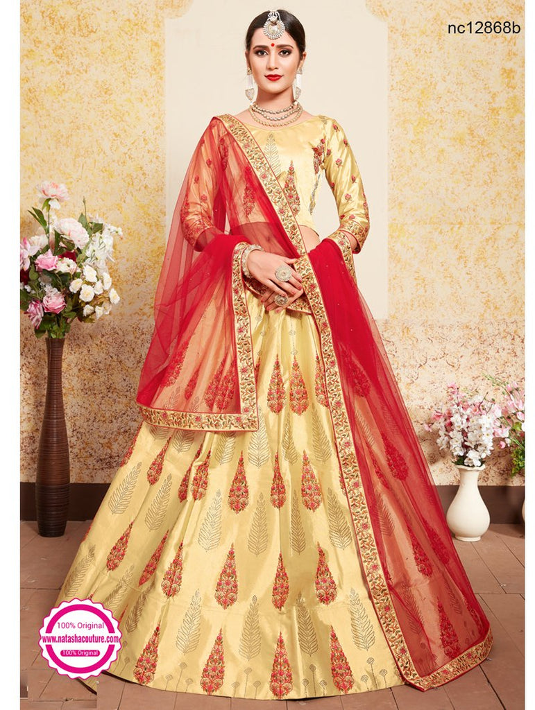 bridal lehenga cream and red