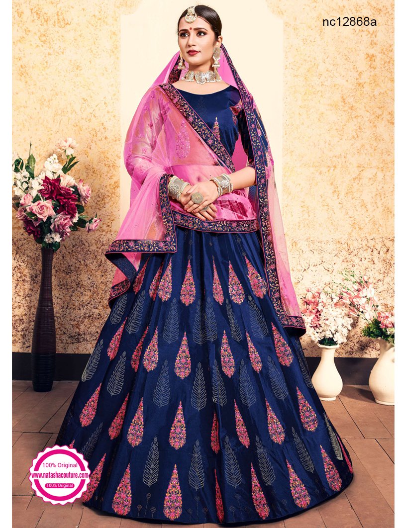 pink and blue lehenga online