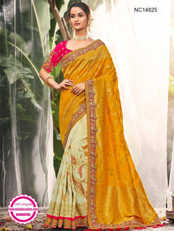 Yellow Cream Silk Half Half Saree Sarees Online Shopping Natasha Couture
