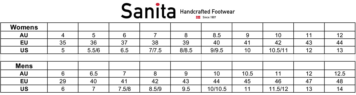 Sanita Shoe Conversion Chart
