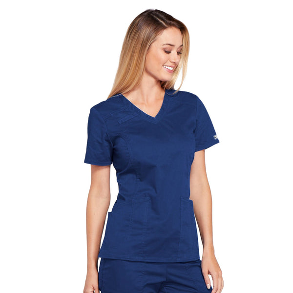 Cherokee Core Stretch 4710 Scrubs Top Women's V-Neck Navy L