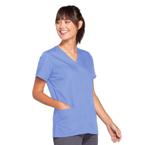 Cherokee Workwear 4770 Scrubs Top Women's Snap Front V-Neck Ciel Blue 4XL