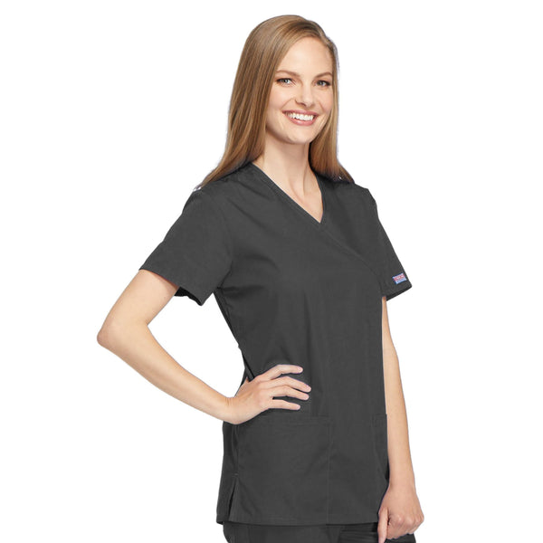 Cherokee Workwear 4801 Scrubs Top Women's Mock Wrap Tunic Pewter 4XL