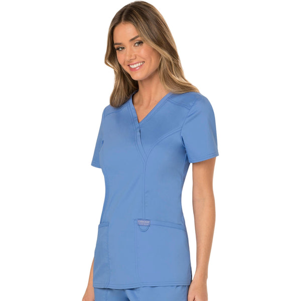 Cherokee Workwear Revolution WW610 Scrubs Top Women's Mock Wrap Ciel Blue 4XL